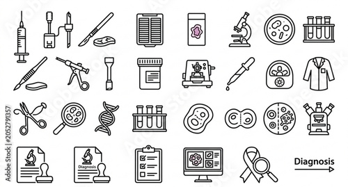 Foto Medical biopsy pathology and histology research icon set vector illustration iso