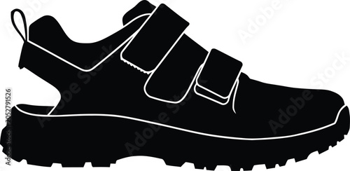 Foto Sport sandal vector silhouette icon with footwear silhouette adventure