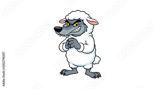 Photos Cartoon wolf in sheep clothing concept character illustration with deception