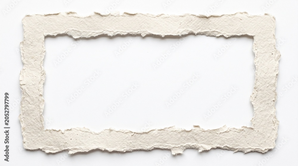 Fototapeta premium Rectangular Frame Made of Handmade Torn Paper with Rough Deckle Edges