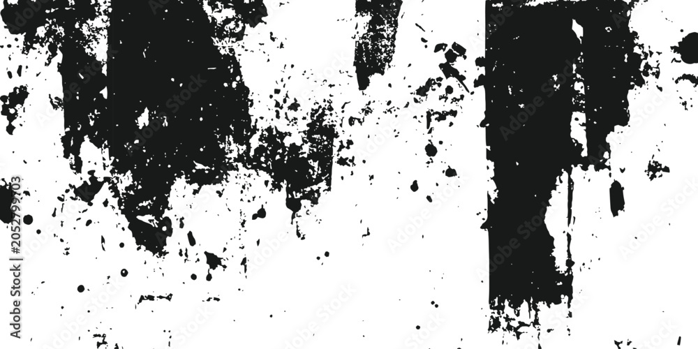 Fototapeta premium Abstract black and white grunge overlay texture with messy ink paint splatter and distressed marks vector illustration.
