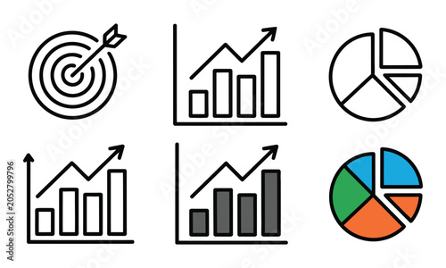 Target Achievement and Growth Chart Vector Icon Set