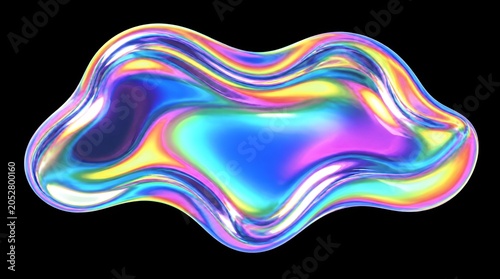 Iridescent fluid organic shape on black background