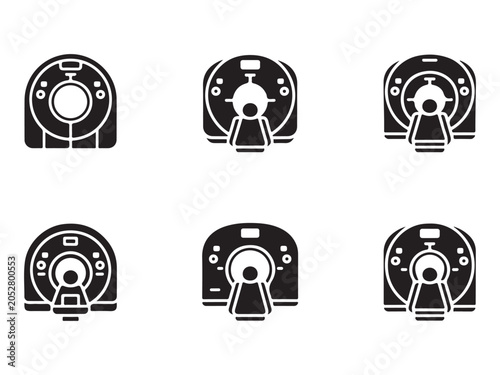 Set of black and white icons of old film cameras with different angles and designs  various camera models and views