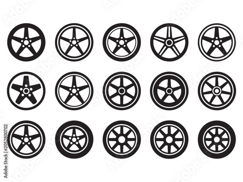 Set of car wheel icons in different designs and styles for use in graphic design and automotive related projects  various car wheel icons