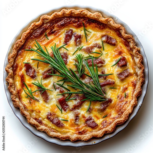 Overhead View of Golden Quiche with Sun Dried Tomatoes and Rosemary