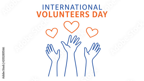 Obraz na płótnie Hands raised in a gesture of unity and care accompany the orange heart icons for International Volunteers Day