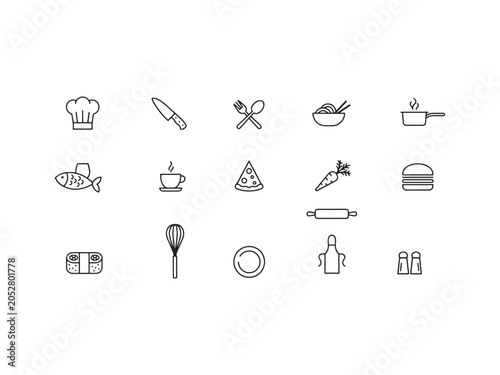 Various kitchen and food icons for cooking and cuisine concepts  utensils and dishes