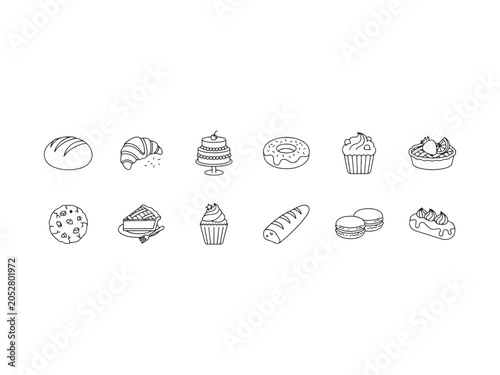 Various types of baked goods and desserts including bread cakes muffins cookies and pastries
