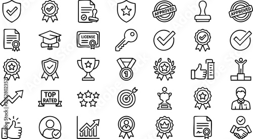 фотографія Business quality and achievement hand-drawn line icon set with achievement busin