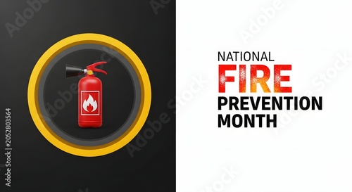 National Fire Prevention Month graphic with fire extinguisher