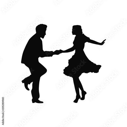 Cuadro en lienzo Silhouette of a dancing couple 1950s style isolated on transparent background