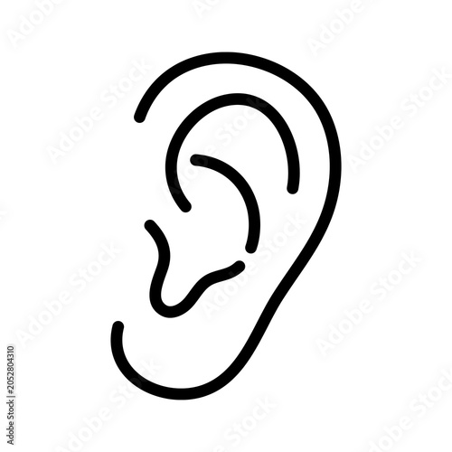 Human ear line art isolated on transparent background auditory perception symbol