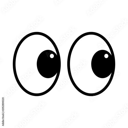 Cartoon eyes pair isolated on transparent background black and white illustration