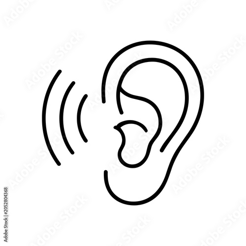 Ear with sound waves line icon isolated on transparent background