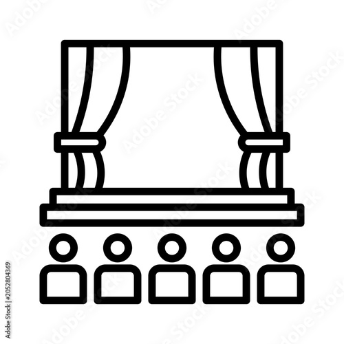Theater stage with audience line art icon isolated on transparent background
