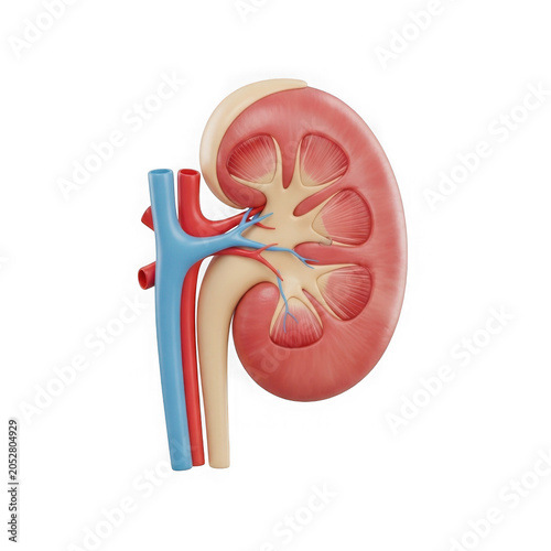 Human kidneys anatomy illustration with blood vessels