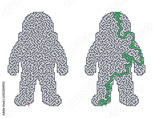 Fényképezés Maze puzzle in shape of astronaut with solution paths