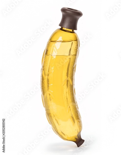 Creative Banana Shaped Plastic Beverage Bottle Isolated on White Background.