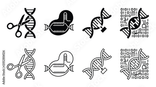Tableau sur toile Set of gene editing icons, crispr technology, dna modification, genetic engineer