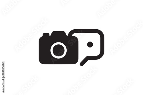 Camera Icon with Speech Bubble, Photography Communication Symbol