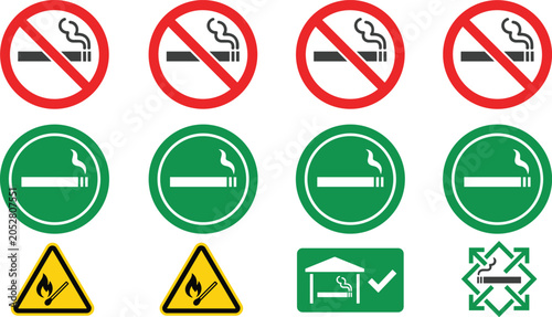 Fotografía No smoking restriction and smoking area sign vector icon set featuring circular