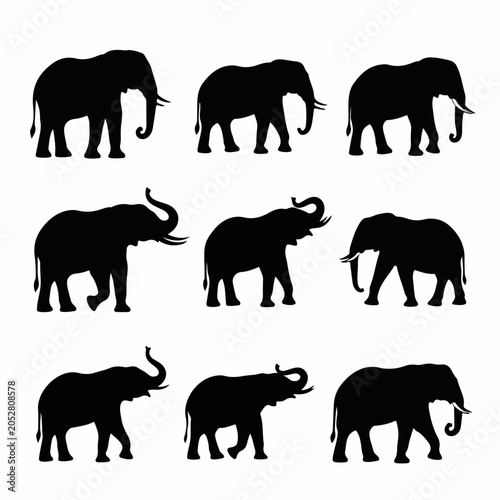 Canvas Print Collection of elephant silhouettes for wildlife themed design projects