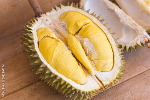 Closeup focus to Long Lablae Durian type on the plate   