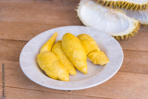 Closeup focus to Long Lablae Durian type on the plate   