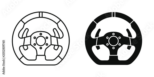 Bild auf Leinwand Racing steering wheel with spokes in outline and solid black silhouette on white