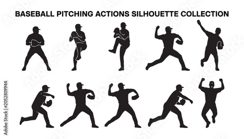 Canvastavla Baseball Pitching Actions Silhouette Icon Sheet.