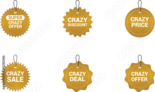 Crazy Deal Price Tag Collection Vector Crazy Discount Crazy Sale Super Offer Promotional Badge Tags