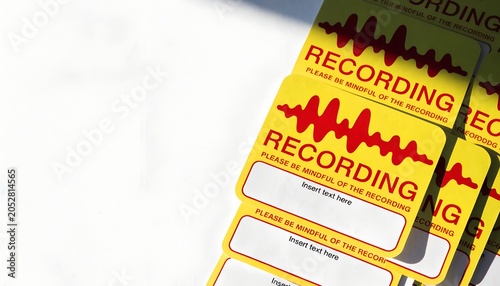 Recording Sticker Labels with Audio Waveform Design on White Background.