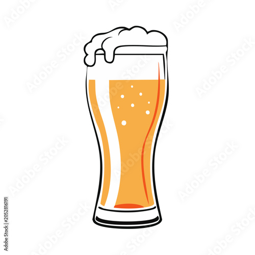 Illustration of a Tall Glass Filled with Golden Beer and Frothy Head