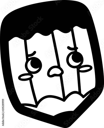 Tableau sur toile Sad Pencil Character with Tearful Eyes, Cartoon Drawing, Black and White