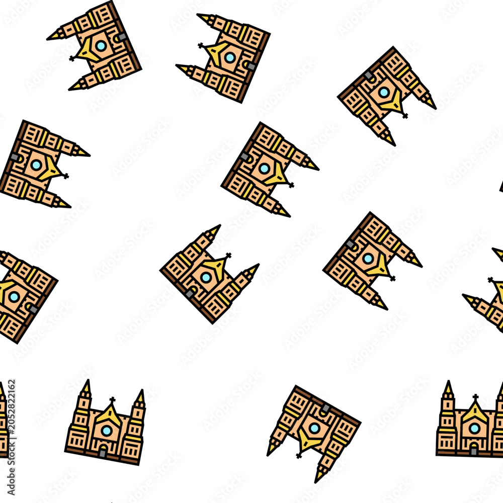 Obraz premium cathedral building vector seamless pattern cathedral building sign illustration