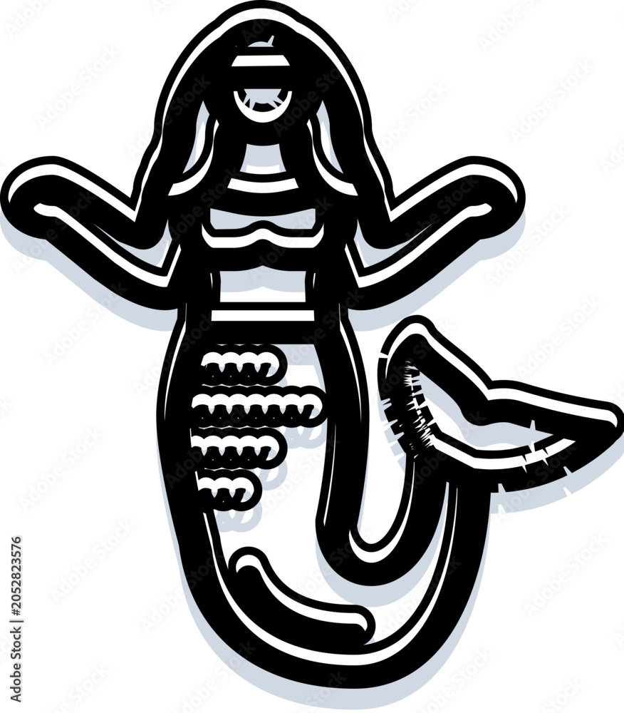 Naklejka premium Legendary mermaid with a fish tail and flowing hair, representing fantasy, ocean mysteries, and nautical tales in a clean graphic outline illustration