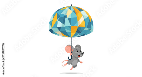 Cute mice flying with abstract umbrella by parachute