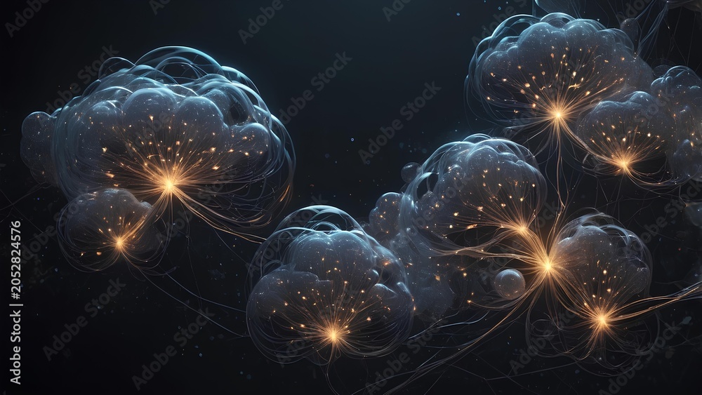 Fototapeta premium Abstract representation of a modern artificial intelligence ecosystem with glowing neural nodes and interconnected brain networks