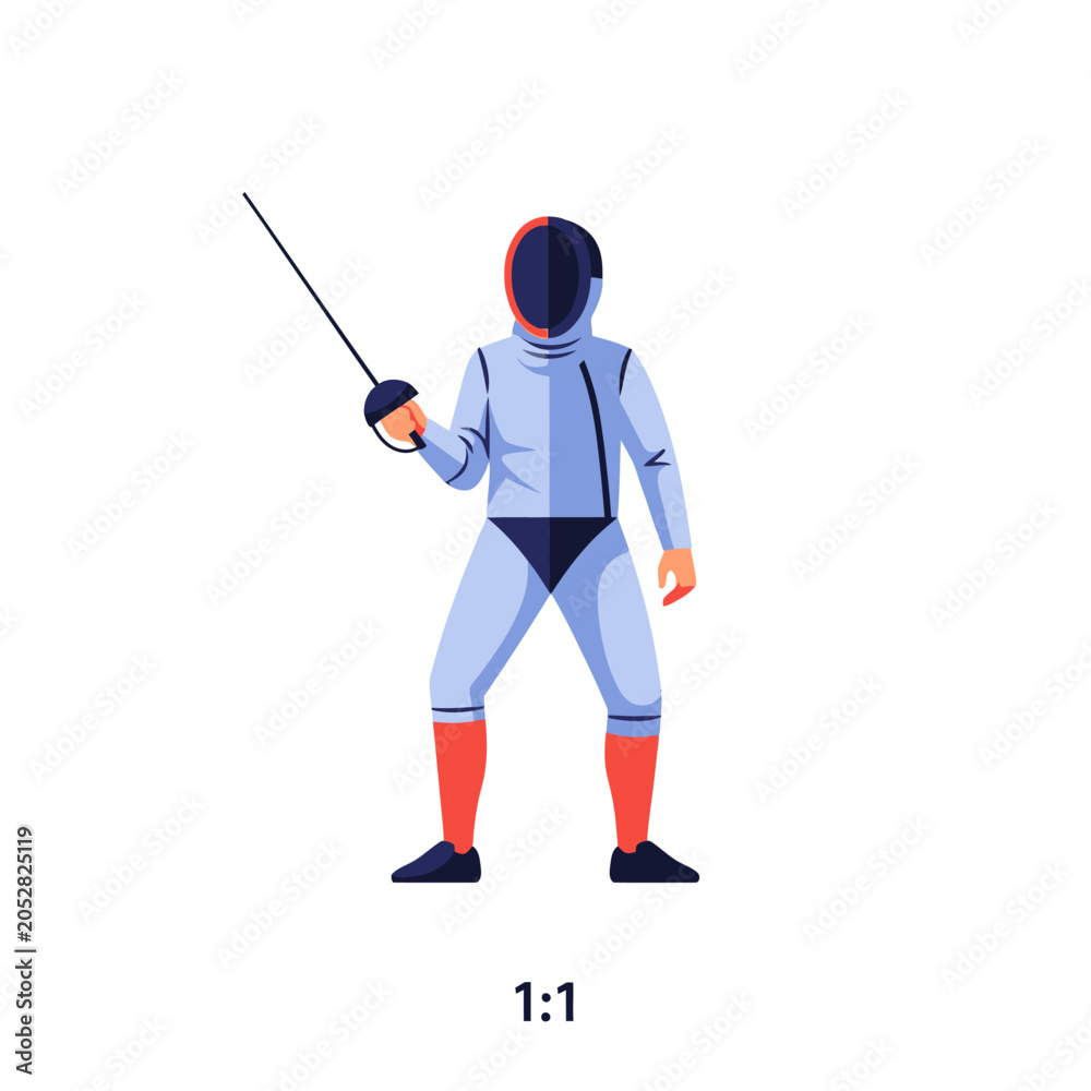 Fototapeta premium Fencer Holding Sword Ready for Competition