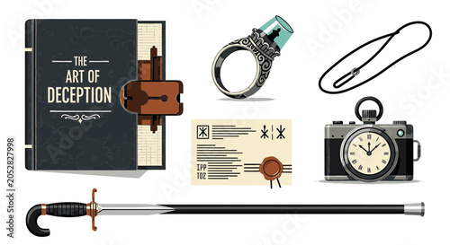 Fotografie Vintage Espionage Mystery Tools and Secret Agent Gadgets Set