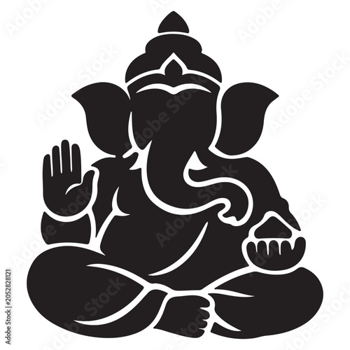 Black silhouette of lord ganesha seated cultural vector icon silhouette