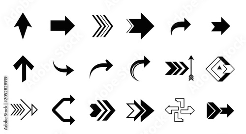 Fotografie Mixed Style Set of Directional Arrows, Refresh, and Playback Icons on Isolated W