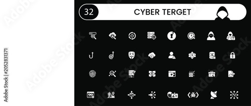 Photos Set of 32 cyber security, hacking, and data protection icons