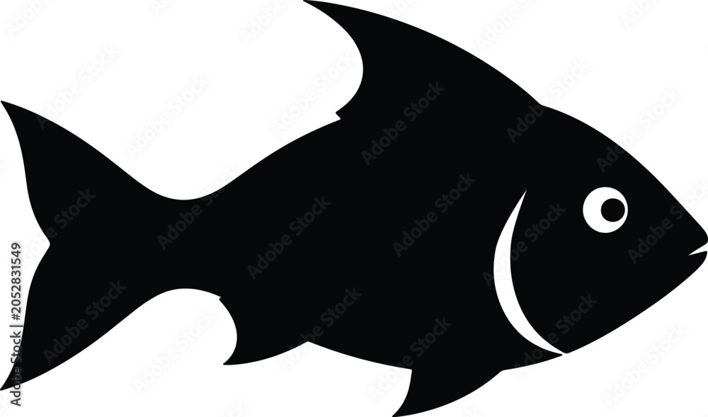 Fototapeta premium Simple black silhouette illustration of a generic fish swimming icon