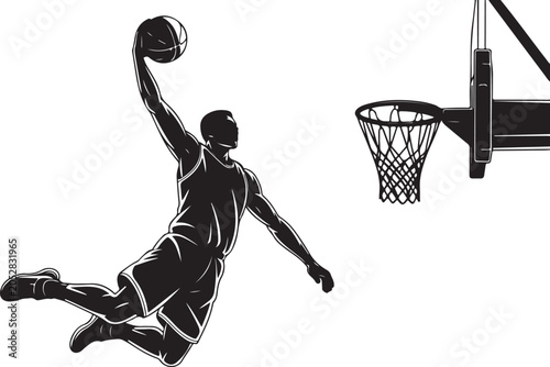 Foto Basketball player dunking near hoop