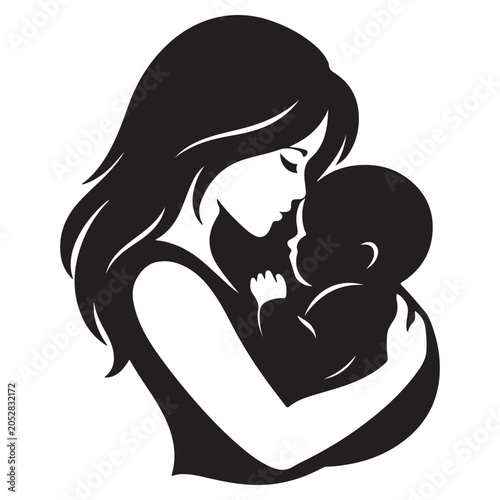 Mother holding her baby in an embrace silhouette with motherhood, maternity
