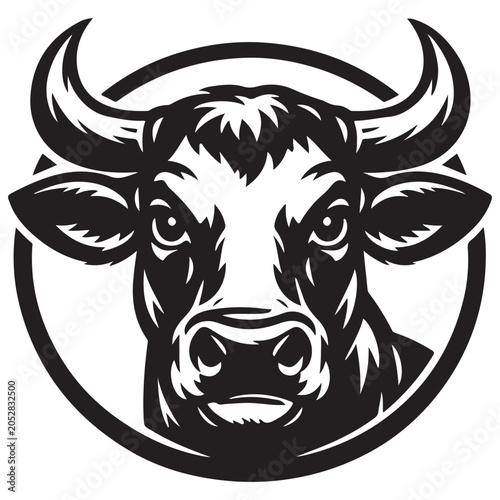 Black and white bull head portrait emblem vector illustration with portrait