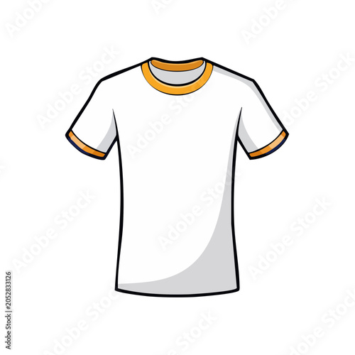 Clean White T Shirt with Orange Collar and Cuffs Simple Illustration
