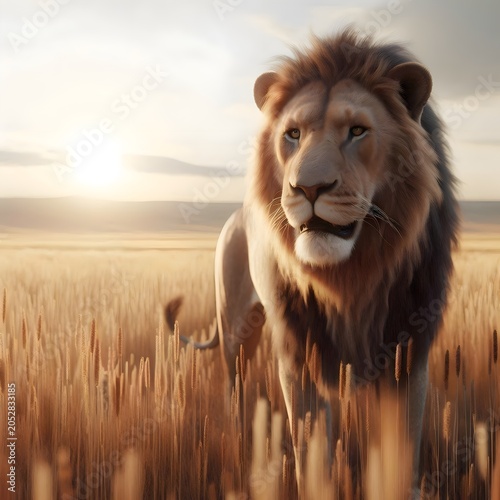 Photorealistic lion, real‑world savannah environment, natural lighting, accurate anatomy, cinematic depth of field, documentary style